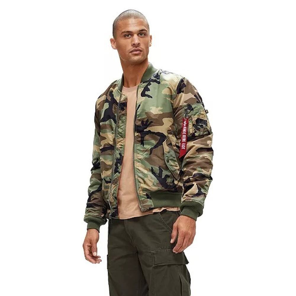 VTG Alpha Industries MA-1 Flyers Flight Bomber Slim-Fit Jacket Camo USA Size L